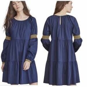 Elizabeth and James Boho Dress Women’s Size XS Navy Blue Gold Embroidery Tiered